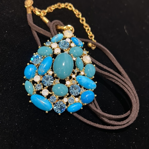 #4 Vintage Joan Rivers Pendant, Turquoise & Crystals Set in Gold,17" + 3" - Picture 9 of 9